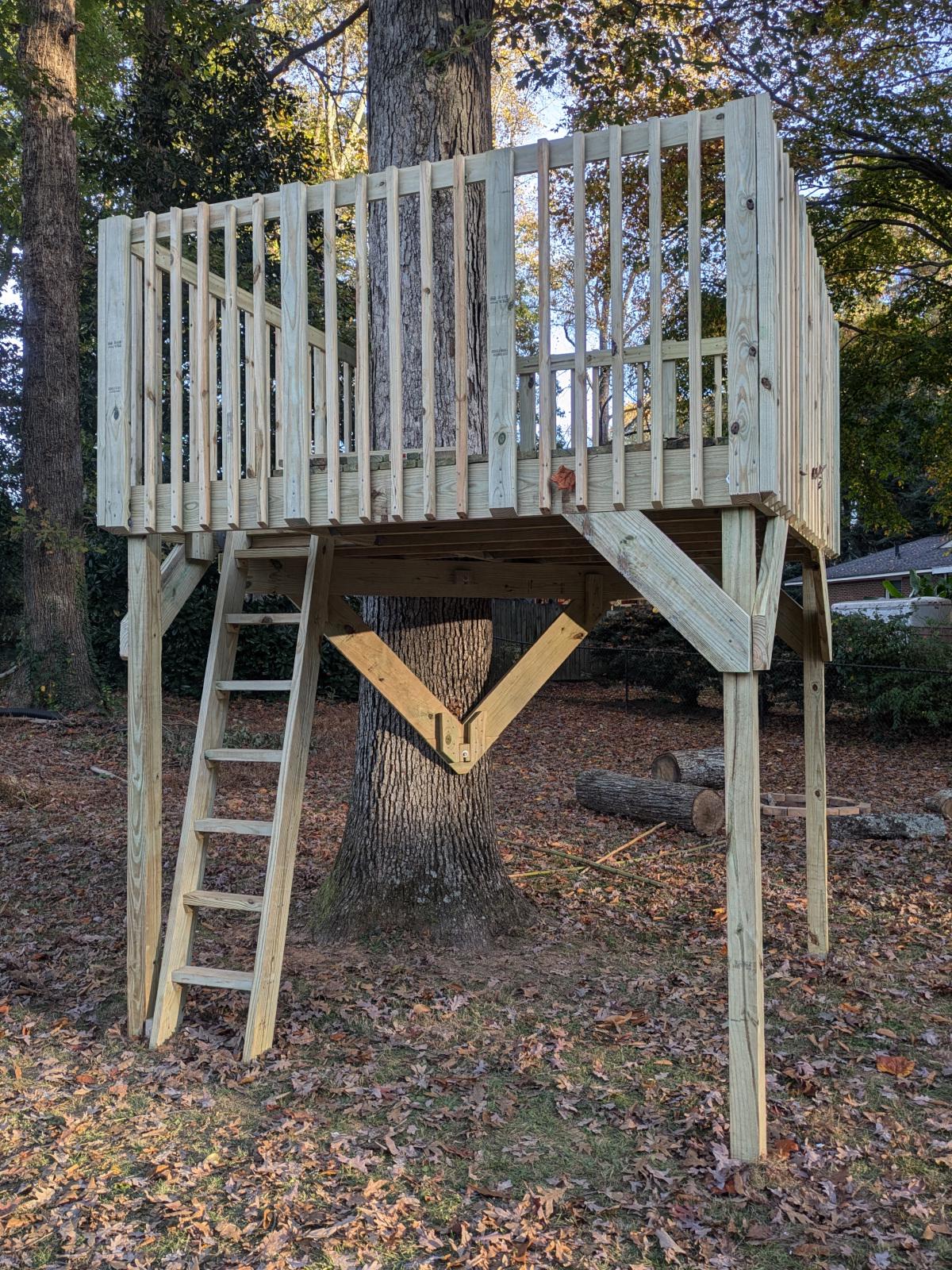 The completed tree house, shown from the front.