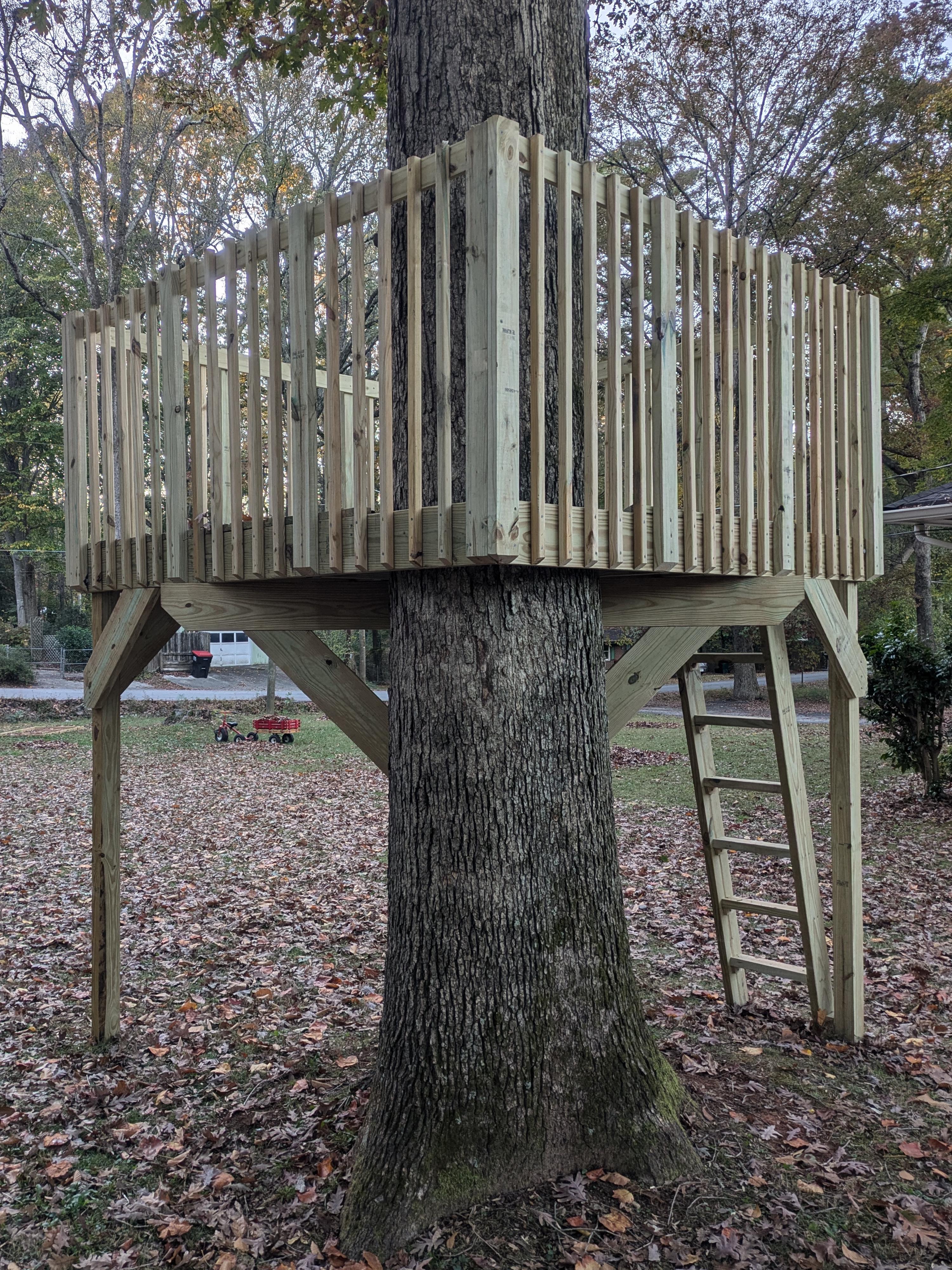 The completed tree house, shown from the back.