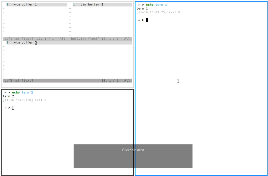 demo of vim-sway-nav in action – focus moves between Vim splits and Sway windows using only Super and the arrow keys